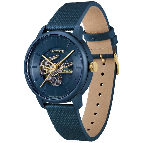 Lacoste Men's L.12.12 Automatique Blue Leather Strap Watch 44mm - Picture 2 of 6